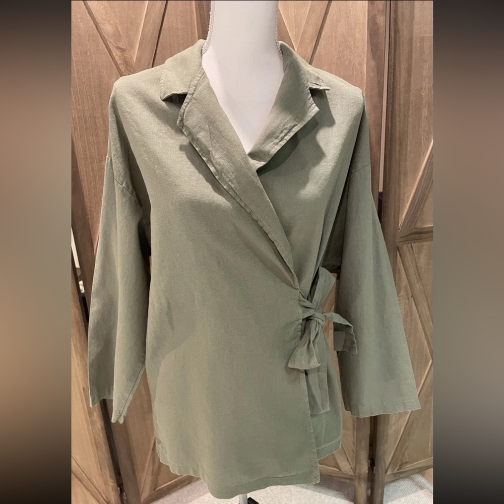Olive Green Women's Wrap top size L cotton blend